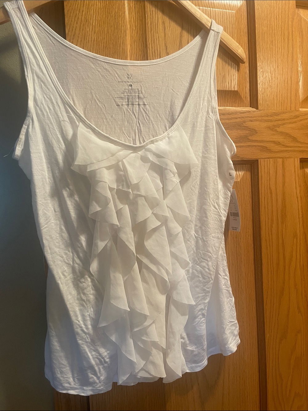 New York & Company White Ruffle Front Tank